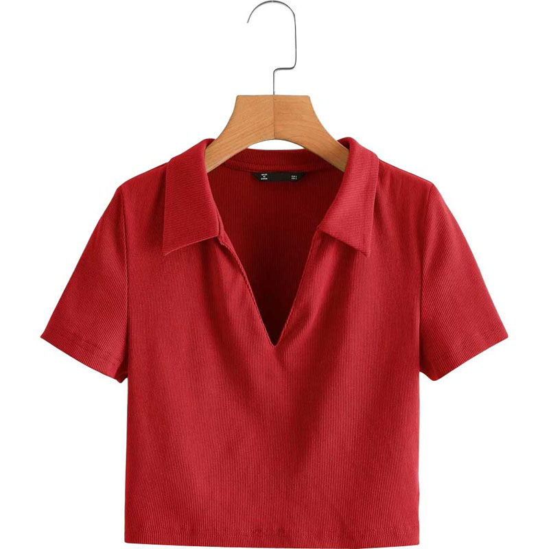 V-Neck Collar Crop Tee