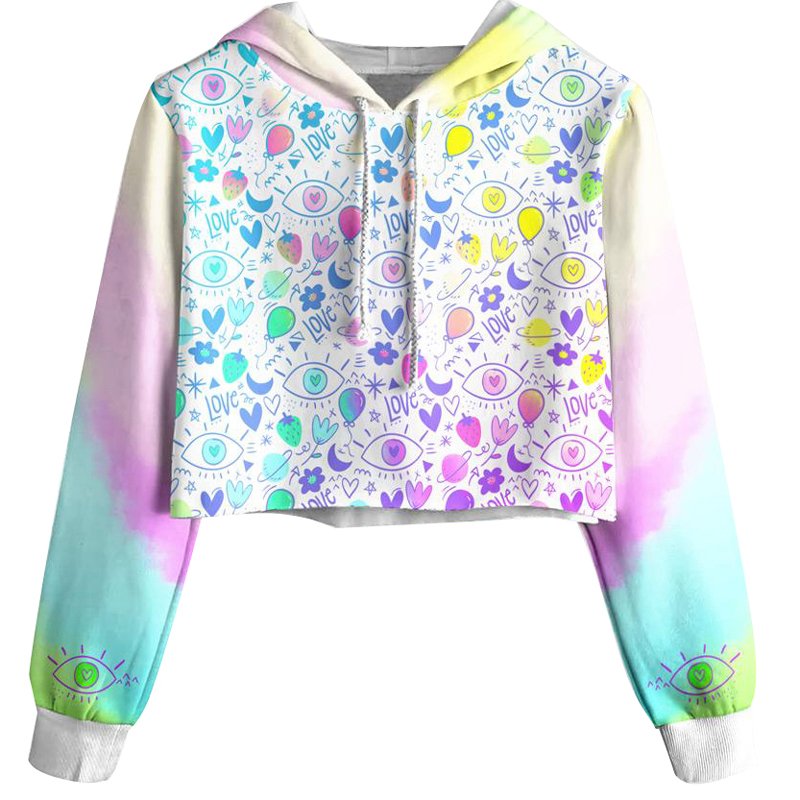 Contrast Patchwork Printed Crop Hoodies